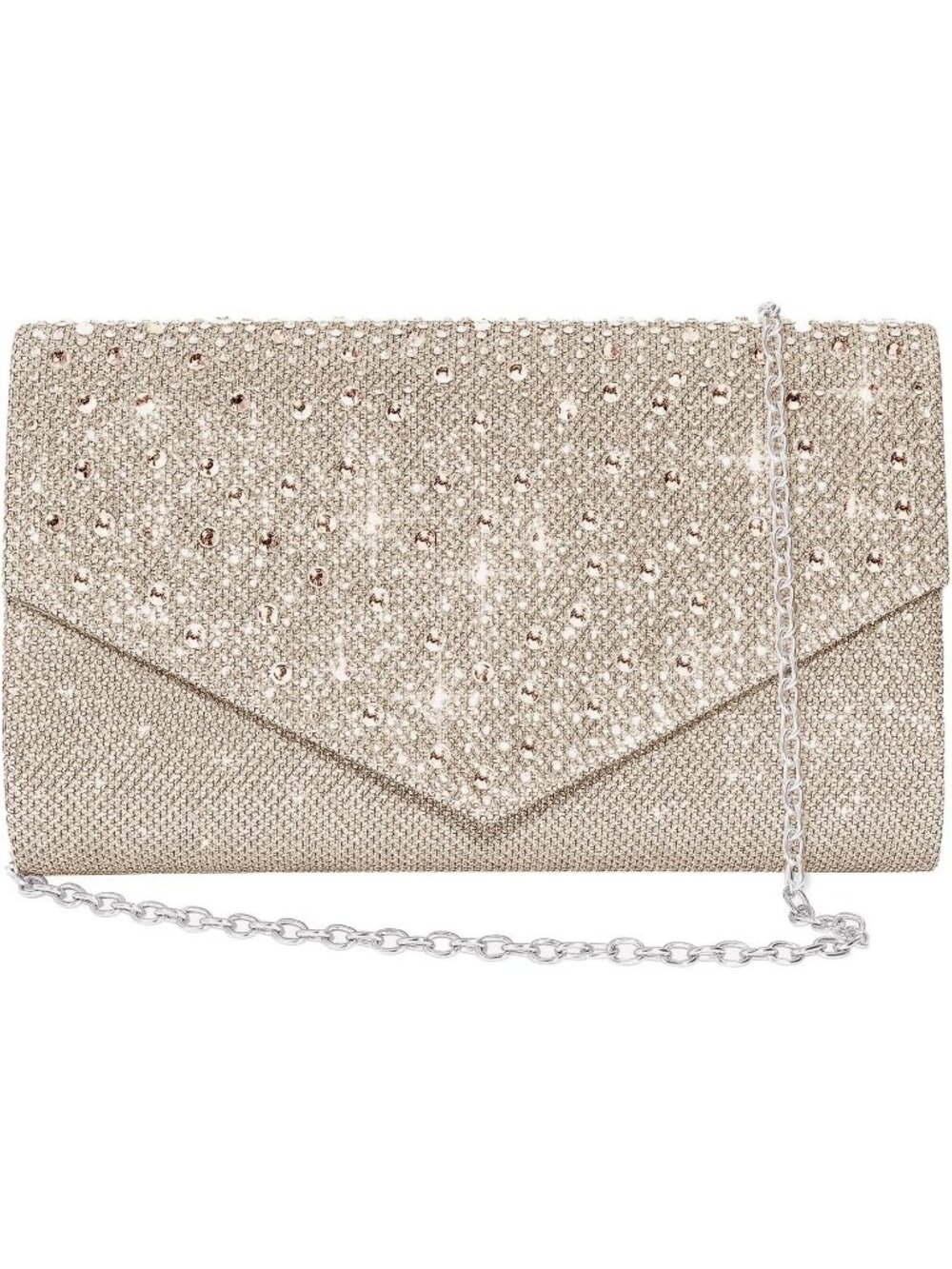 Women's Champagne Glitter Rhinestone Clutch Purse Evening Wedding Bag